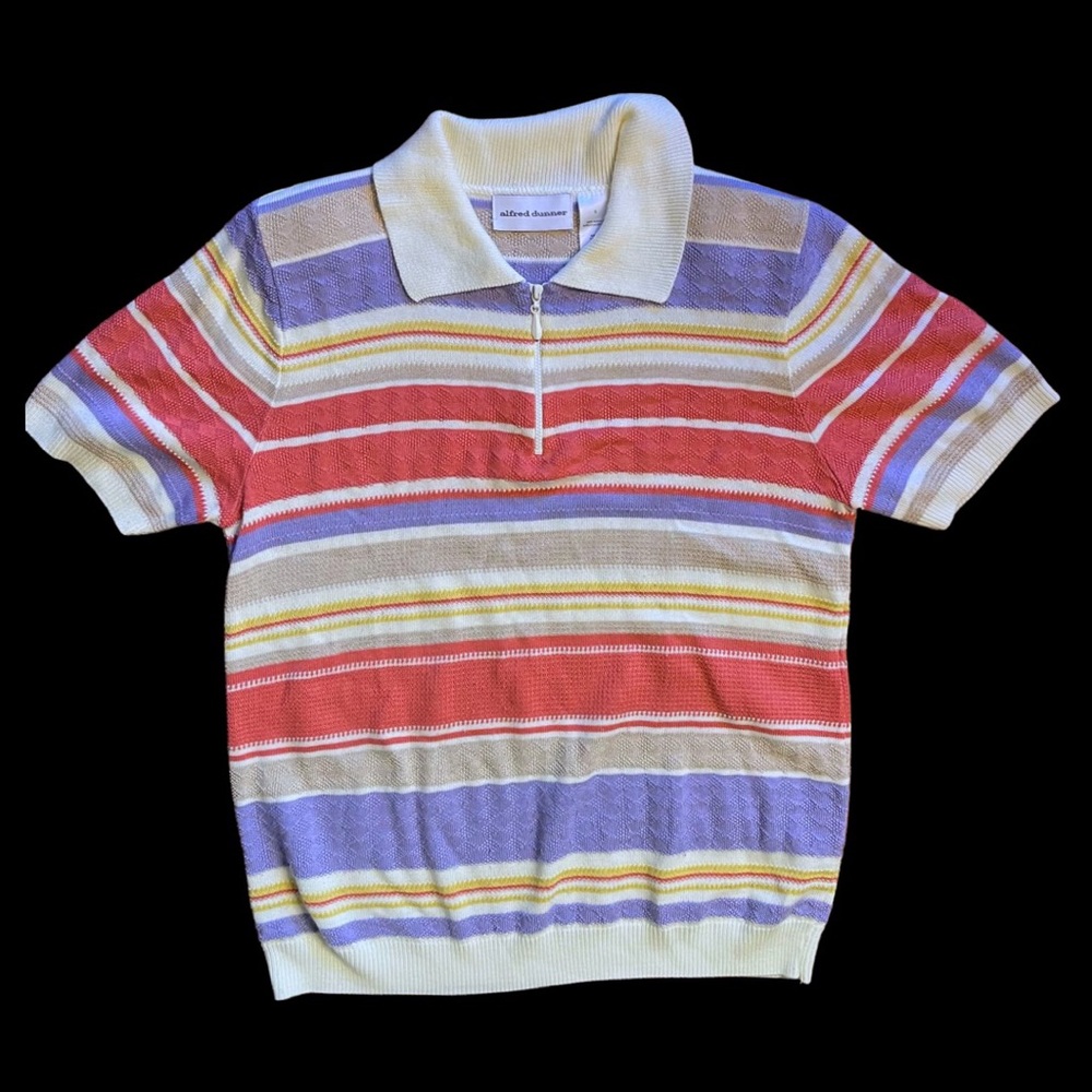 Alfred Dunner 70’s Half Zip Striped Sweater